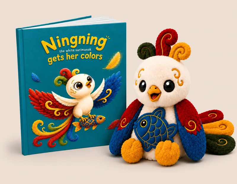 Ready for Tomorrow personalised Filipino book with colourful Sarimanok plushie
