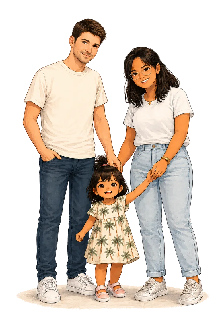 Illustration of Lorena, Quentin and Raya